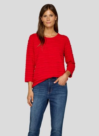 Rabe 3/4-Arm-Shirt RABE, Damen, Gr. 38, mohn, Jersey, Obermaterial: 68% Viskose, 28% Polyester, 4% Elasthan, Strukturmuster, regular fit taillenbedeckt, Ru
