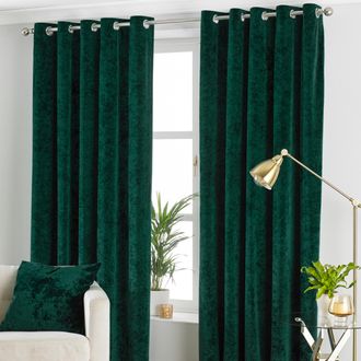 Riva Paoletti Verona Crushed Velvet Eyelet Curtains - Emerald - Size 229 cm x 137 cm