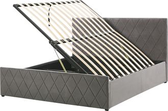 Beliani Cama Con Somier De Terciopelo Gris 140 X 200 Cm Almacenaje Cabecero Rochefort
