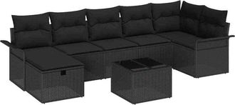 vidaXL Conjunto De Sof&aacute; De Jard&iacute;n 8 Pcs Negro 297.5 X 132.5 X 85 Cm Vidaxl