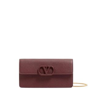 Valentino Tassen, Dames, Bruin, ONE Size, Leer, VLogo Signature Grainy Calfskin Portemonnee Met Ketting