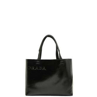 Prada Black Leather Handbag Pouch Tote Bag (Pre-Owned)