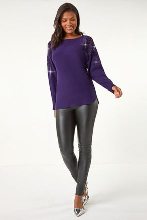 Roman Diamante Sleeve Knit Jumper