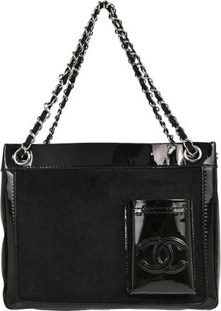 Chanel Cc Pocket Pony Hair With Patent Black Patent_Leather Backpack Bag (Pre-Owned)