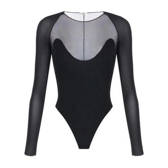 Elisabetta Franchi Tops, Dames, Zwart, XS, Tule, Stretch Jersey Bodysuit