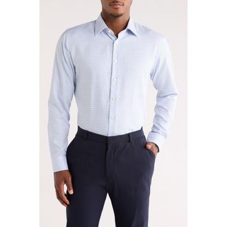 Nordstrom Trim Fit Check Premium Non Iron Cotton Button-Up Shirt in Blue Pine Ridge Grid at Nordstrom Rack, Size 17.5 - 34/35