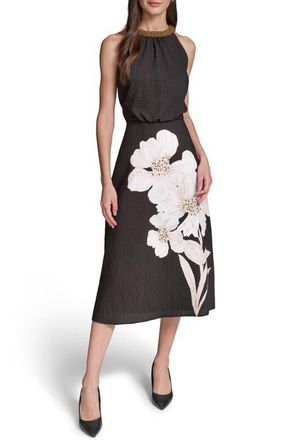 Karl Lagerfeld Placed Floral Bead Collar Detail Sleeveless Midi Dress in Midnight Multi at Nordstrom, Size 16