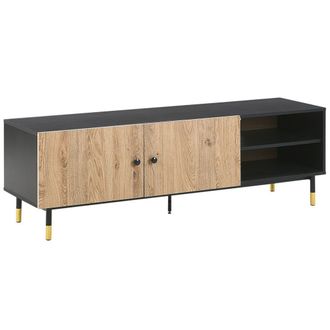 Beliani Beliani - Mueble Tv De Madera Clara Tablero De Fibra Patas De Metal Negro Estantes De Almacenamiento Abilen