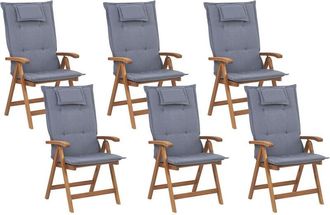 Beliani Set of 6 Garden Chairs with Cushions JAVA Acacia Wood Blue