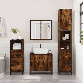Berkfield Home Comfortable Bathroom Cabinet Smoked Oak 35x37.5x100 cm Engineered Wood in Brown