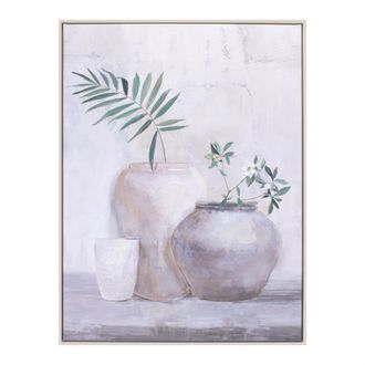 Melrose International Framed Foliage Vase Canvas Wall Art 32H - White, Green, Gray