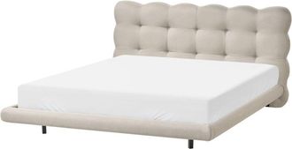 Beliani Letto matrimoniale in tessuto con testata trapuntata Beige 160 x 200 cm Soulisse