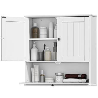 OEM Armario De Ba&ntilde;o De Pared R&uacute;stico Con Estante Ajustable Doble Puerta Y Puerta Abatible 60x19,5x60 Cm Blanco