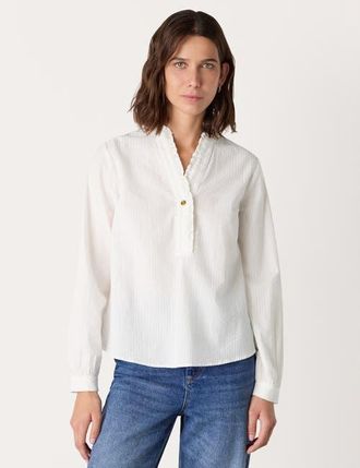 Whistles Textured Frill Shirt in White at Nordstrom, Size 10