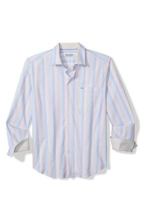 Tommy Bahama Sarasota Stretch Villa Stripe IslandZone Button-Up Shirt in Dew Drop at Nordstrom, Size Medium