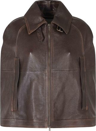 7 For All Mankind Brown Leather Zip Bomber Jacket