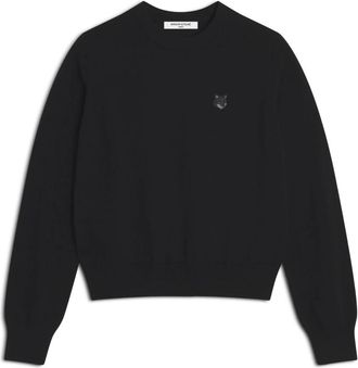 Maison Kitsun&eacute; Fox Head Patch Merino wollen trui - Dames - Ronde hals truien - Zwart - M - Wol - Truien & Vesten