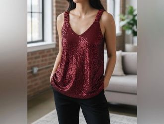 Vince Camuto Sequin Sleeveless Top In Red