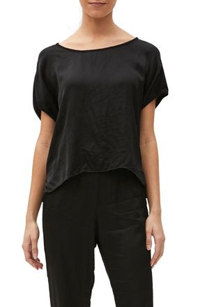 Michael Stars Elena Washed Top Womens Black Hi-Low Short Sleeve Blouse JDM945