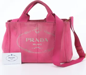 Prada Pink Leather Canvas Handbag Shoulder Bag Tote Bag (Pre-Owned)