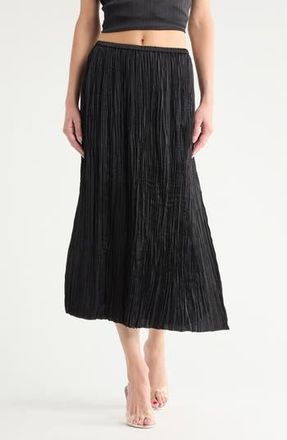 Vince Crushed Overlay Satin Midi Skirt in Black at Nordstrom Rack, Size X-Large