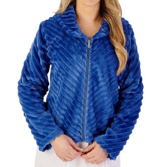 Slenderella Stripes Zip Opening Long Sleeve Bedjacket (16/18, blue)