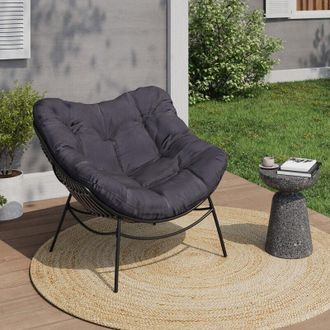 IDMarket LOA reclinabile da giardino con effetto rattan grigio e cuscino grigio