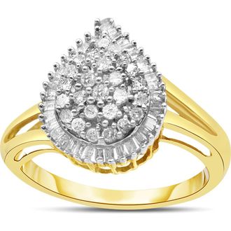 House of Brilliance 10K Yellow Gold 1/2 Cttw Diamond Pear Ring at Nordstrom, Size 7