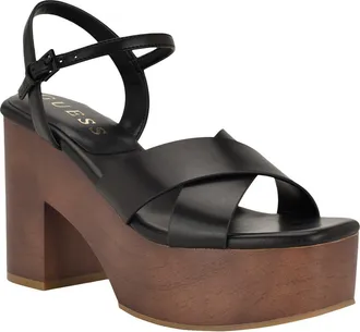 Guess Qeelin Ankle Strap Platform Sandal in Black at Nordstrom, Size 8.5