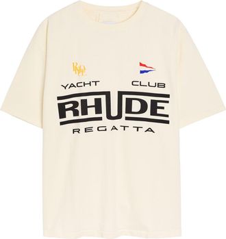 Rhude Rhude Regatta Printed Cotton T-shirt - White - XL