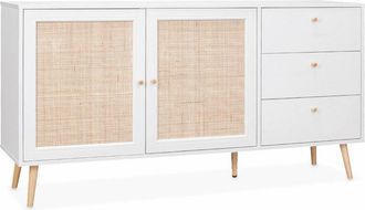 Sweeek Sweeek - 150cm scandi-style wooden and cane effect sideboard, Boheme, Blanc cassé, 150x39x79 cm