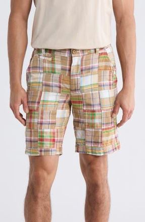 Vintage 1946 Patchwork Madras Flat Front Shorts in Tan at Nordstrom Rack, Size 38