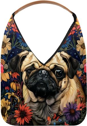 Generic Pug Dog Flower Butterflies Reusable Lightweight Grocery Bags - Foldable Into Compact Pouch, Washable & Sturdy, Multipurpose for Shopping and Travel