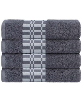 Superior Larissa Cotton 4Pc Bath Towel Set With Geometric Embroidered Border