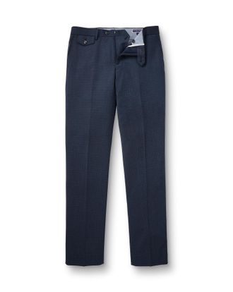 CHARLES TYRWHITT Puppytooth Wool Stretch Trousers - Steel Blue Size 30/30 by Charles Tyrwhitt