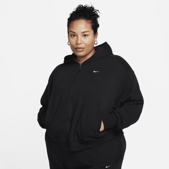 Nike Womens Nike Sportswear Chill Terry Loose Full-Zip French Terry Hoodie (Plus Size) in Black | FN2421-010