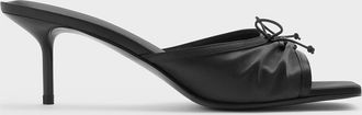 Charles & Keith Sadira Satin Ruched Bow Heeled Mules