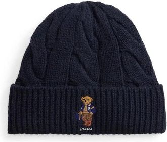 Polo Ralph Lauren Bear Rib Knit Beanie - Dames - Accessoires - Blauw - Maat: ONE Size Wol