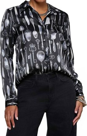 L'agence Tyler Silk Blouse In Black Multi Silverware