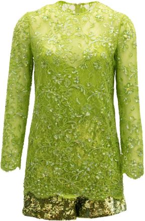 Valentino Garavani Versierde Pailletten Romper - Dames - Playsuits - Groen - 2XS - Pailletten - Jumpsuits & Playsuits