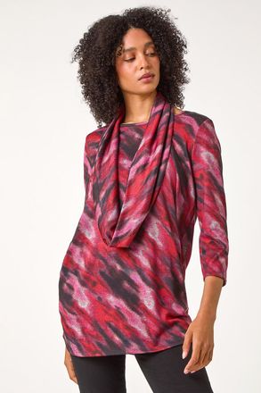 Roman Abstract Print Pocket Top with Snood
