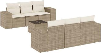vidaXL Vidaxl - Set Sof&aacute;s De Jard&iacute;n 7 Piezas Y Cojines Rat&aacute;n Sint&eacute;tico Beige
