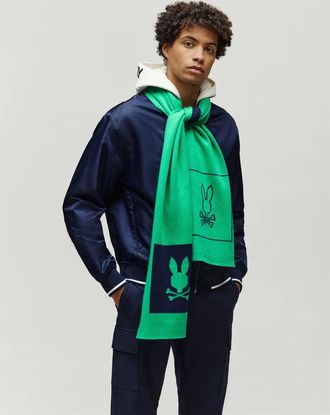 Psycho Bunny Mens Darian Square Logo Scarf 317 SIMPLY GREEN / O/S