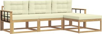 vidaXL Conjunto De Sof&aacute;s De Exterior 4 Uds. Blanco Y Crema Poli&eacute;ster Vidaxl
