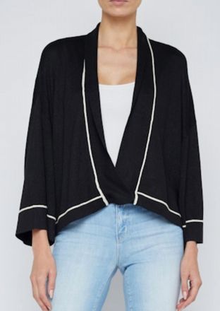 L'agence Becker Knit Crop Kimono Sweater In Black