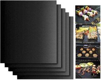 OEM Juego 4 Alfombrillas Barbacoa, Alfombrillas Antiadherentes Reutilizables Barbacoa, Calor Hasta 260 &deg;c, Material Seguro, 50 X 40 Cm, Negras