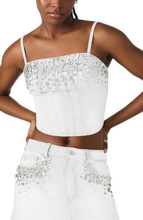 Steve Madden Eras Rhinestone Denim Crop Top in White at Nordstrom Rack, Size 2