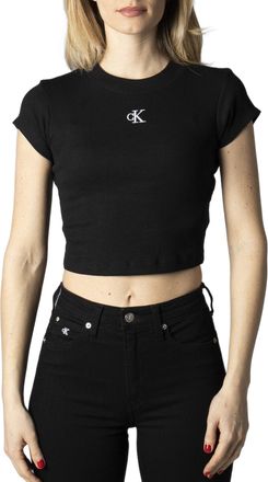 Calvin Klein Womens Ck Cropped Rib Baby Tee, Black (Ck Black), XXS