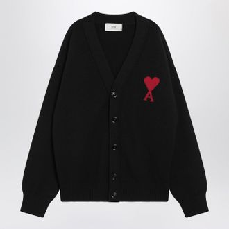 Ami Black Wool Ami De Coeur Cardigan