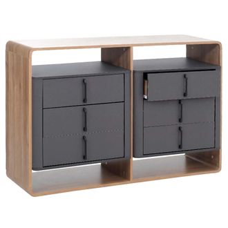 Hhg [nunca Usado] C&oacute;moda Hhg-810, Aparador Alto, 6 Cajones De Mdf, 80 X 120 X 42 Cm, Acabado Roble Rivera, Gris Oscuro